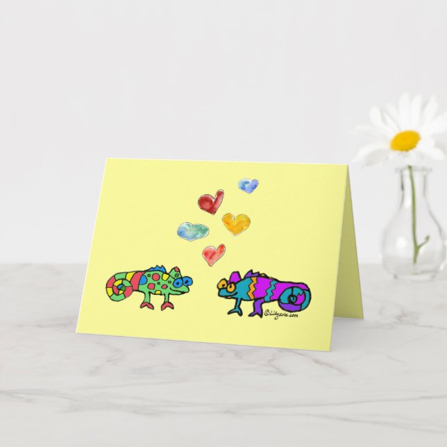 Funny Love Iguanas Cartoon Folded Greeting Card (Small Plant)