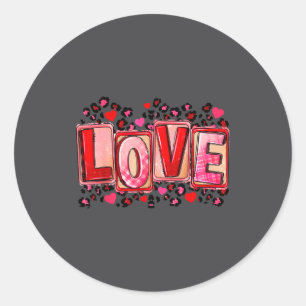 Funny Love Lettering Leopard Day Pink Valentine s Classic Round Sticker