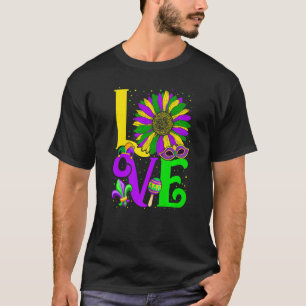 Funny LOVE Mardi Gras Sunflower Fleur De Lys Costu T-Shirt
