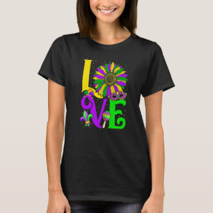 Funny LOVE Mardi Gras Sunflower Fleur De Lys Costu T-Shirt