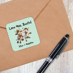Funny “Love Moo Bestie” Personalised Best Friends Square Sticker