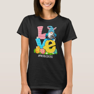 Funny Love Motocross Easter Gnome Egg Hunting Bask T-Shirt