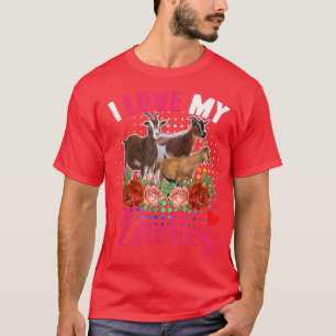 Funny Love My Cute Ladies Three Cute Goats Flowers T-Shirt