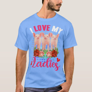 Funny Love My Cute Ladies Three Cute Pigs Flowers T-Shirt