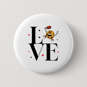 Funny love pickleball valentines day cute red 6 cm round badge