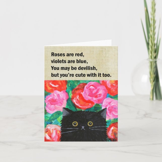 Funny Love Poem Cute Black Cat Valentines Day  Card (Front)