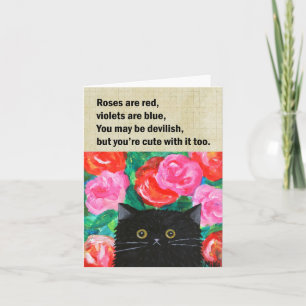 Funny Love Poem Cute Black Cat Valentines Day  Card