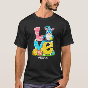 Funny Love Tennis Easter Gnome Egg Hunting Basket T-Shirt