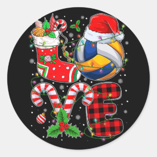 Funny Love Volleyball Ball Santa Hat Christmas Lig Classic Round Sticker