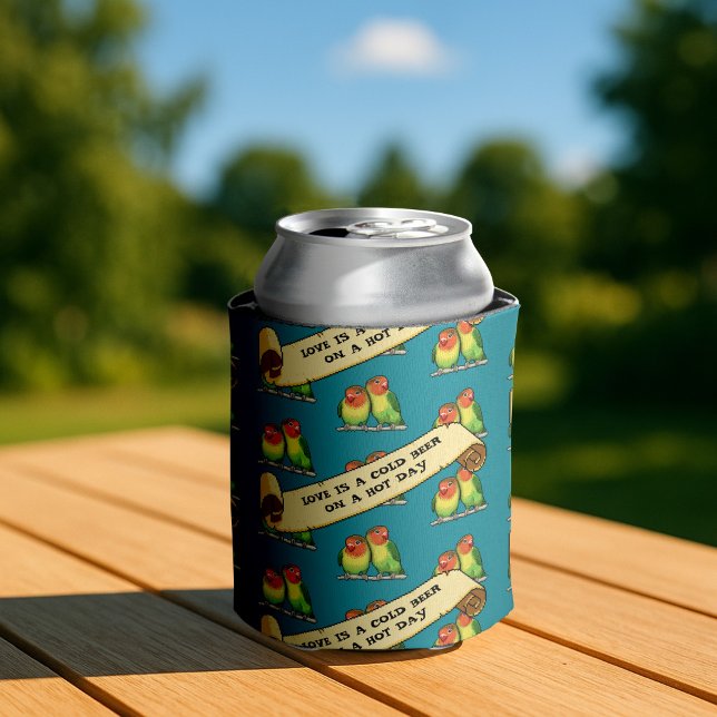 Funny Lovebirds Love Is A Cold Beer On A Hot Day Can Cooler (Creator Uploaded)