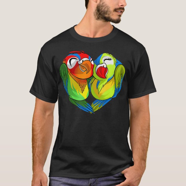 Funny Lovebirds Parrots Heart  Cute Valentines T-Shirt (Front)