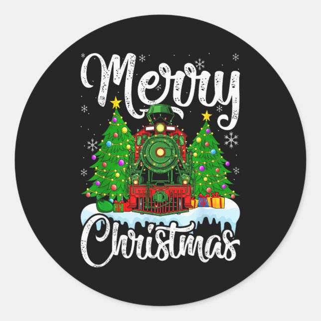 Funny Lover Xmas Lighting Santa Train Christmas  Classic Round Sticker (Front)