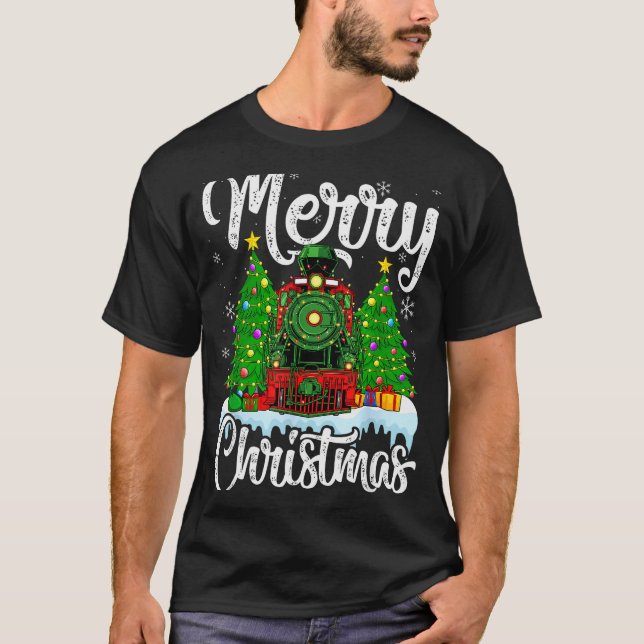 Funny Lover Xmas Lighting Santa Train Christmas  T-Shirt (Front)