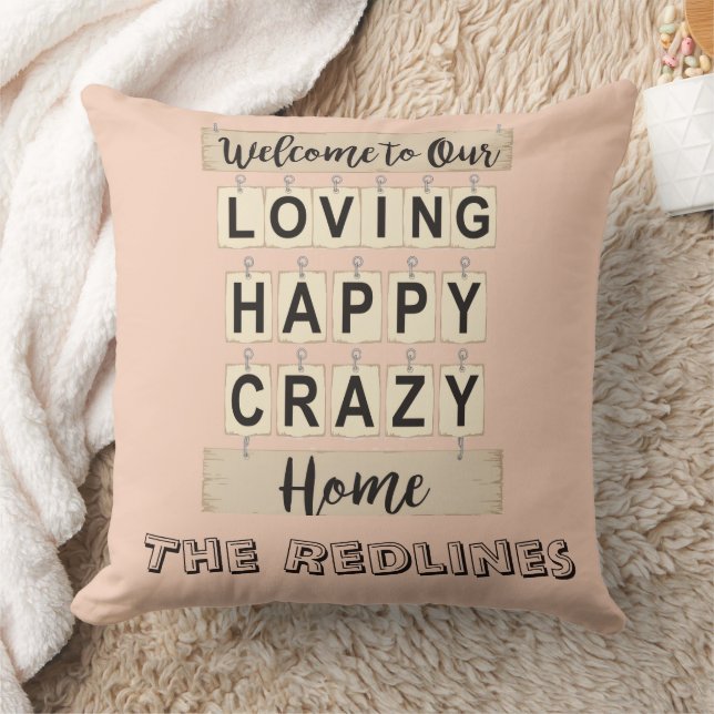 Funny  Loving Happy Crazy Home Peach Cushion (Blanket)
