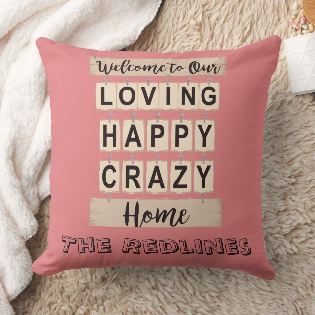 Funny  Loving Happy Crazy Home Pink Cushion (Blanket)
