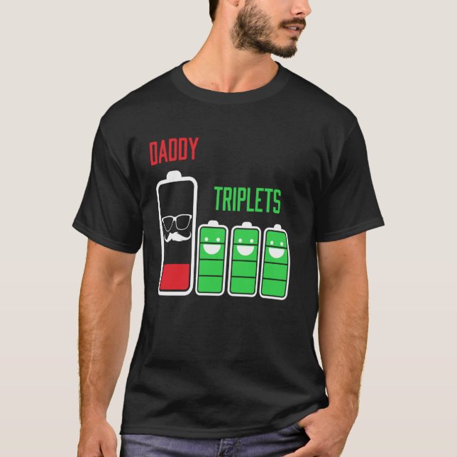 Funny Low Battery Triplet Dad T-Shirt (Front)
