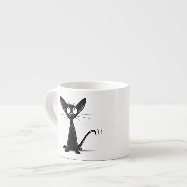 Funny Lucky Black Cat Espresso Mug (Front Left)