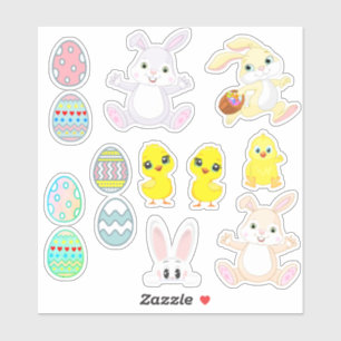 Funny Lucky Bunnies, Chicks & Easter Eggs Sticker