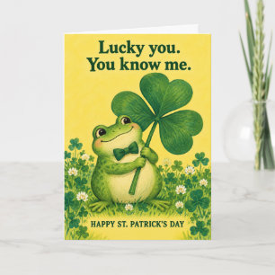 Funny Lucky Frog Clover St Patricks Day Card