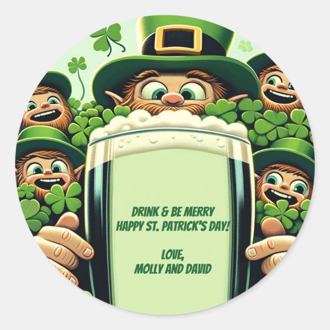 Funny Lucky Leprechauns St. Patrick's Day Party Classic Round Sticker (Front)