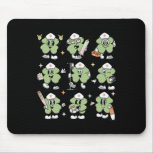 Funny Lucky Shamrock Nurse St Pattys Day Icu Nursi Mouse Mat