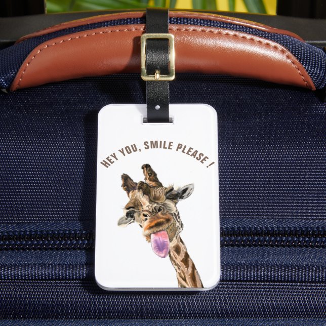 Funny Luggage Tag Playful Giraffe - Custom Text (Front Insitu 2)