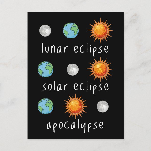 Funny Lunar Solar Eclipse Apocalypse Postcard (Front)