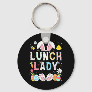 Funny Lunch Lady Bunny Cafeteria Happy Easter Day Key Ring