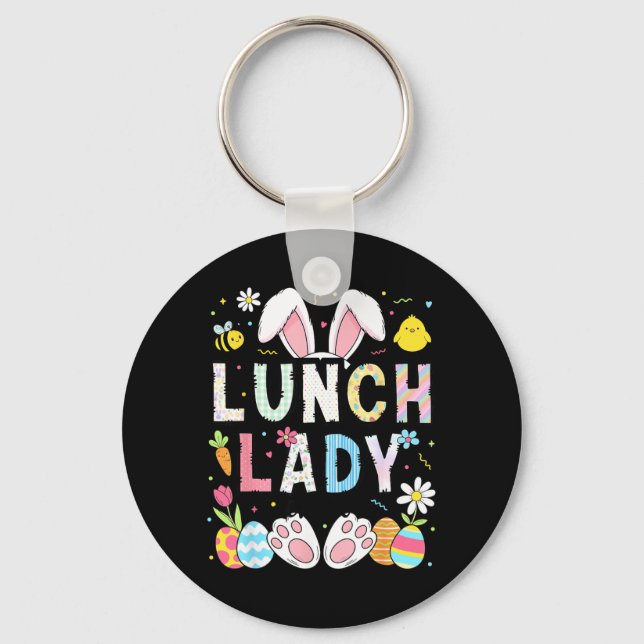 Funny Lunch Lady Bunny Cafeteria Happy Easter Day Key Ring (Front)