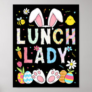 Funny Lunch Lady Bunny Cafeteria Happy Easter Day Poster