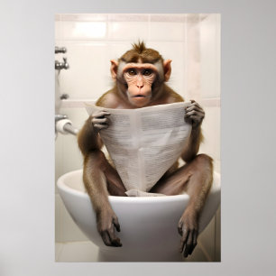 Funny Macaque Monkey Bathroom Print Toilet Wall