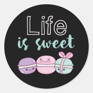 Funny Macaroon Puns Life is Sweet Classic Round Sticker