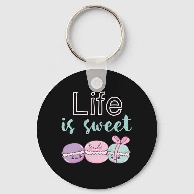 Funny Macaroon Puns Life is Sweet Key Ring (Front)