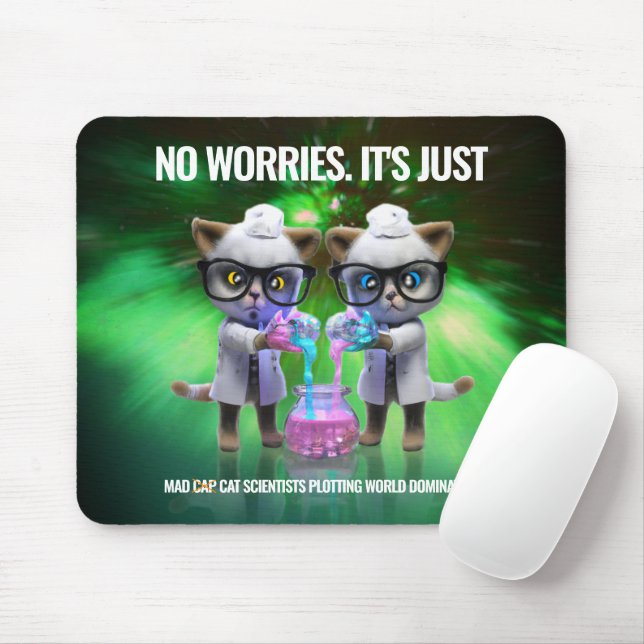 Funny Mad Cat Scientists Plotting World Domination Mouse Mat (With Mouse)