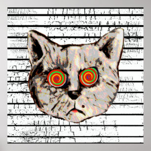 funny mad cat spiral eyes poster