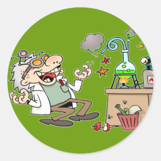 Funny Mad Scientist Classic Round Sticker