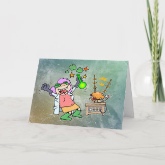 Funny Mad Scientist Woman Cartoon Card