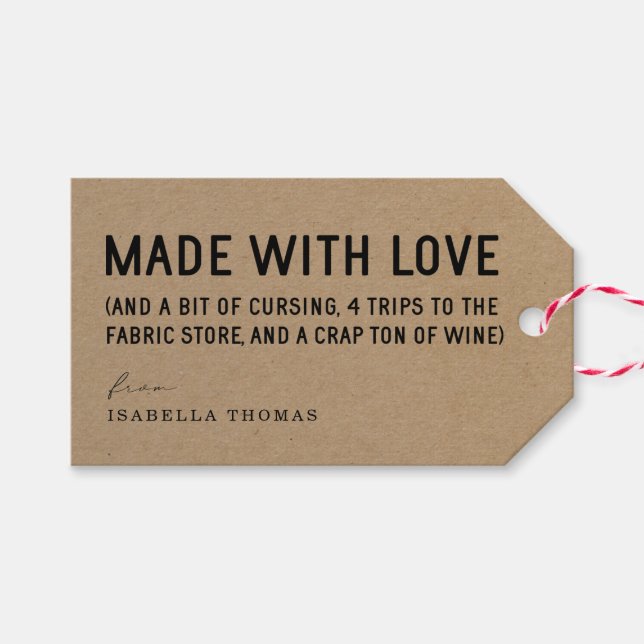 Funny Made with Love Gift Tag (Front (Horizontal))