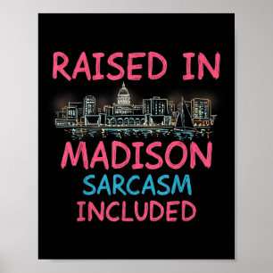 Funny Madison Wisconsin Night Skyline Vintage Poster