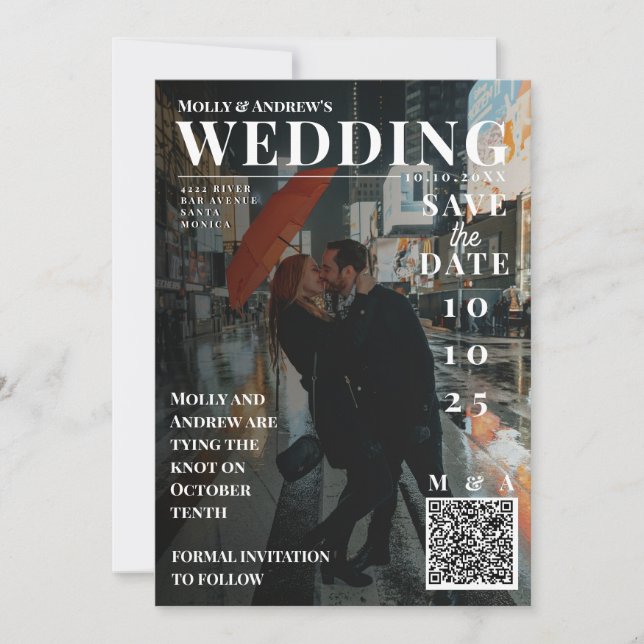 Funny Magazine Cover Dark Photo Wedding Save date Invitation (Front)