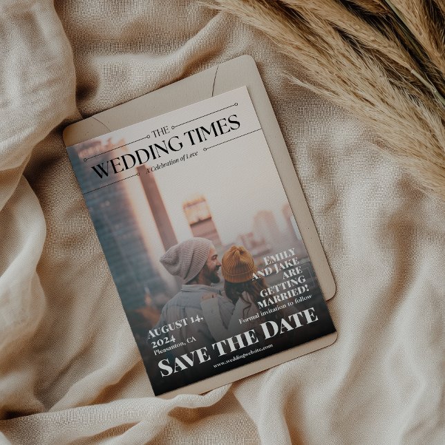 Funny Magazine Newspaper Wedding Photo Save The Date (Creator Uploaded)