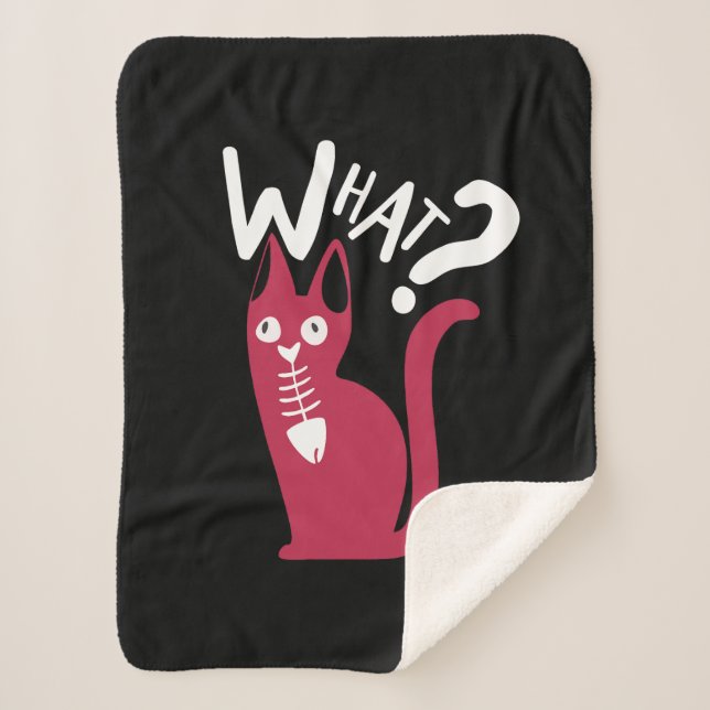  Funny Magenta Cat On Black  Cartoonish Sherpa Blanket (Front)