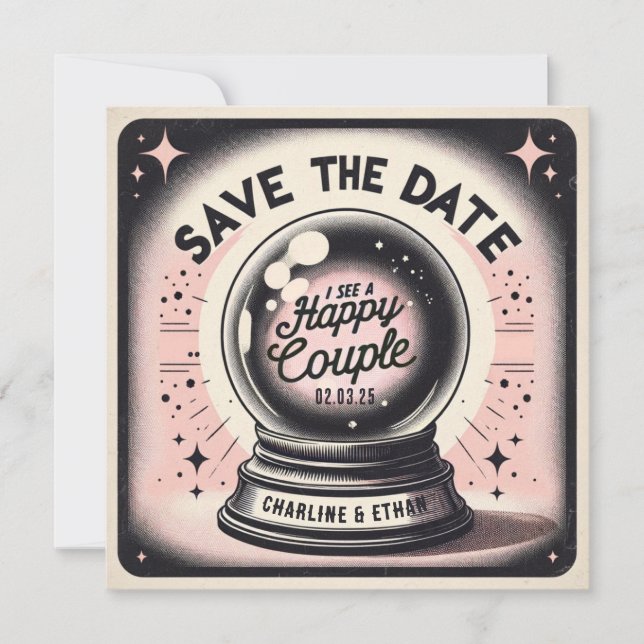 Funny Magic Ball Pink black Save the date (Front)