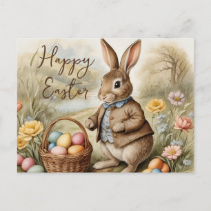 Funny Magical Easter Bunny Eggs Hunt in Meadow Postcard