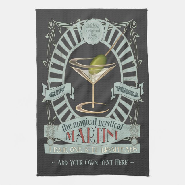 Funny Magical Martini Cocktail Personalised Kitche Tea Towel (Vertical)