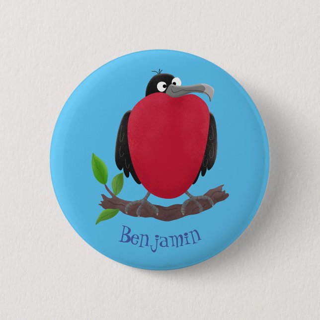 Funny magnificent frigate bird cartoon 6 cm round badge (Front)