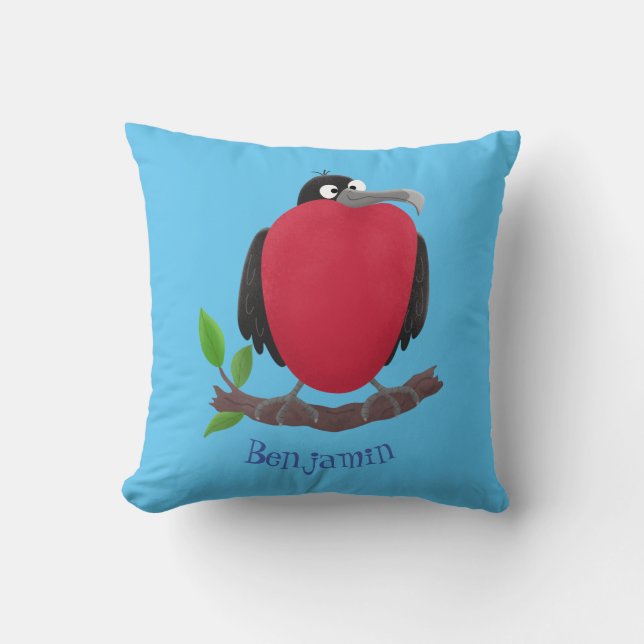 Funny magnificent frigate bird cartoon cushion (Front)