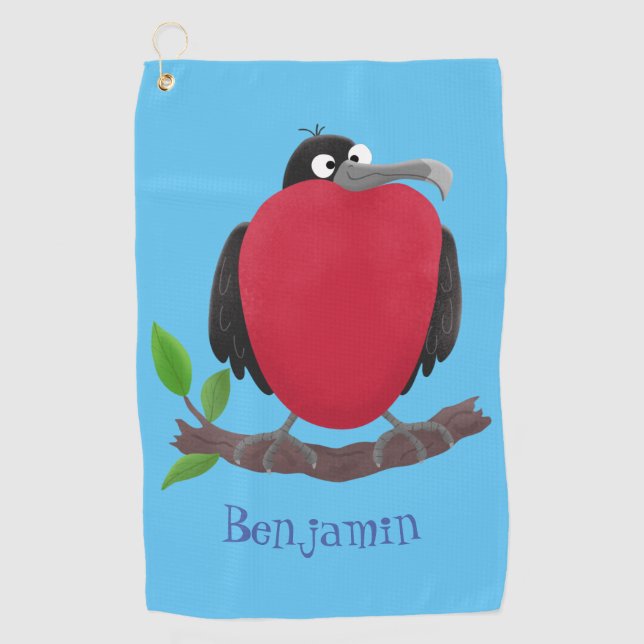 Funny magnificent frigate bird cartoon golf towel (Front)