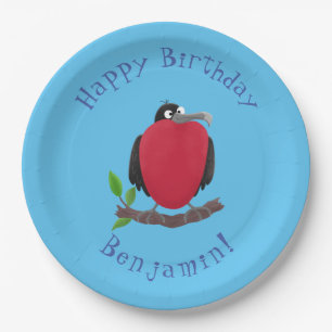Funny magnificent frigate bird cartoon paper plate