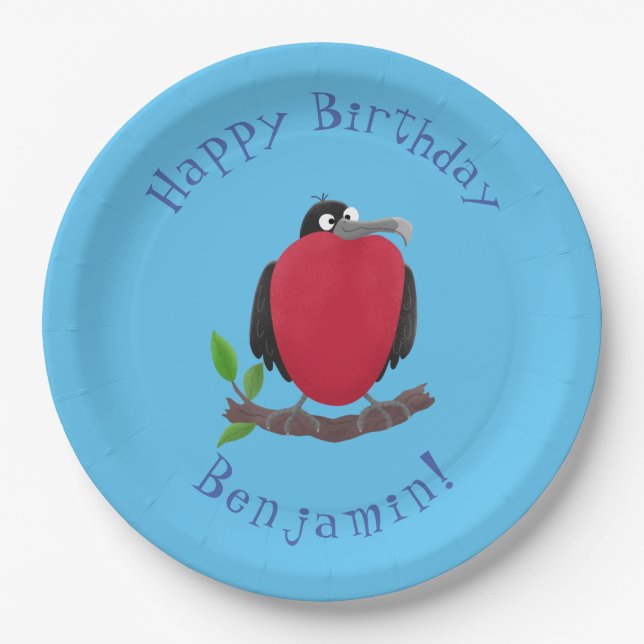 Funny magnificent frigate bird cartoon paper plate (Front)